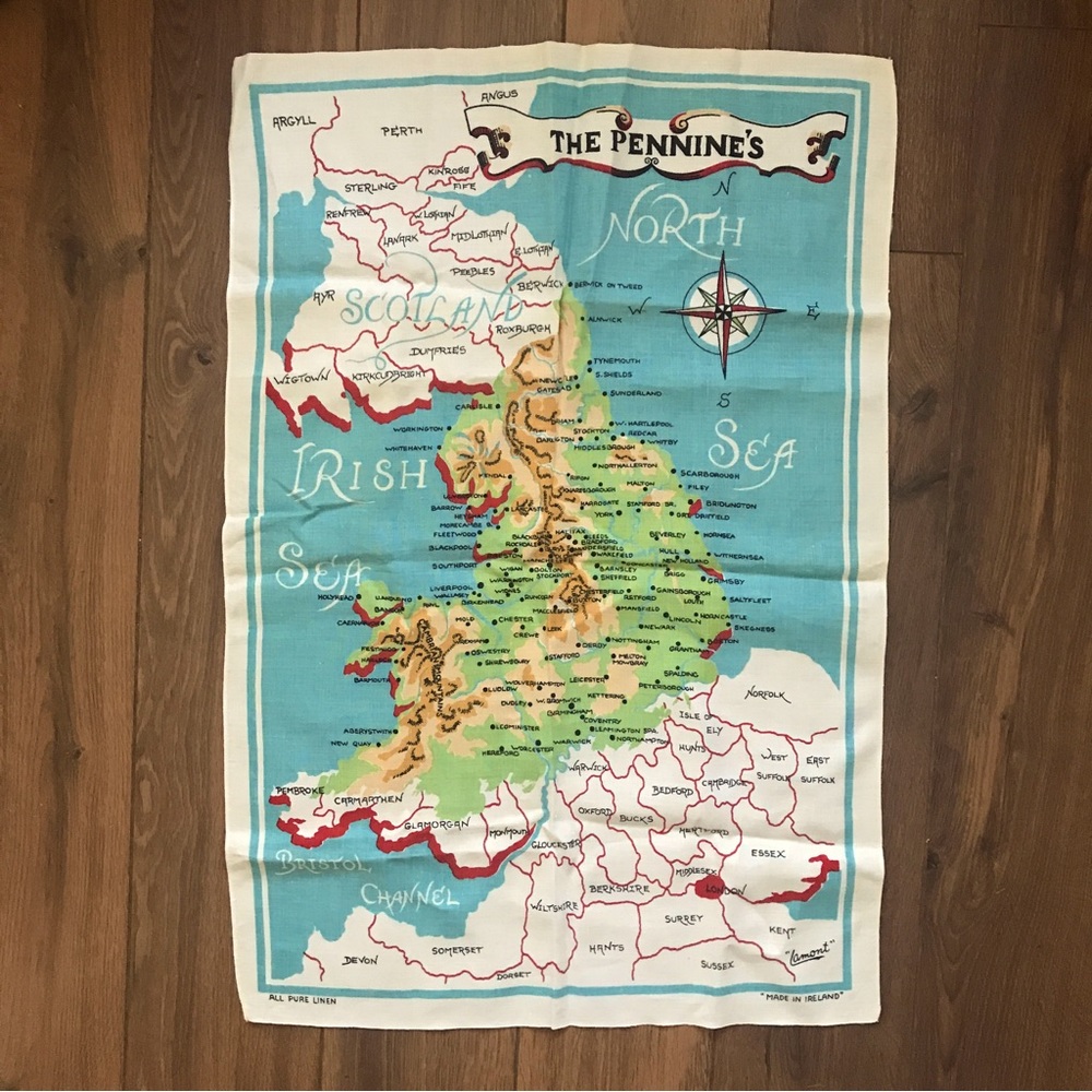 NWOT Vintage Tea Towel from Ireland - The Pennines Mountain Range in England